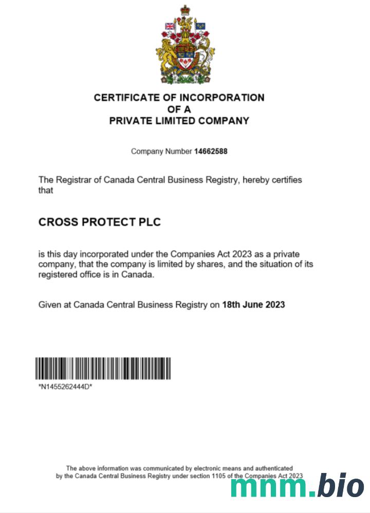 Canada vcertyfikat of registration Word i szablon PDF